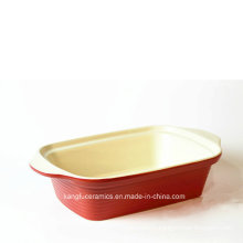 Red Color Glaze Two Handle Ceramic Bakeware